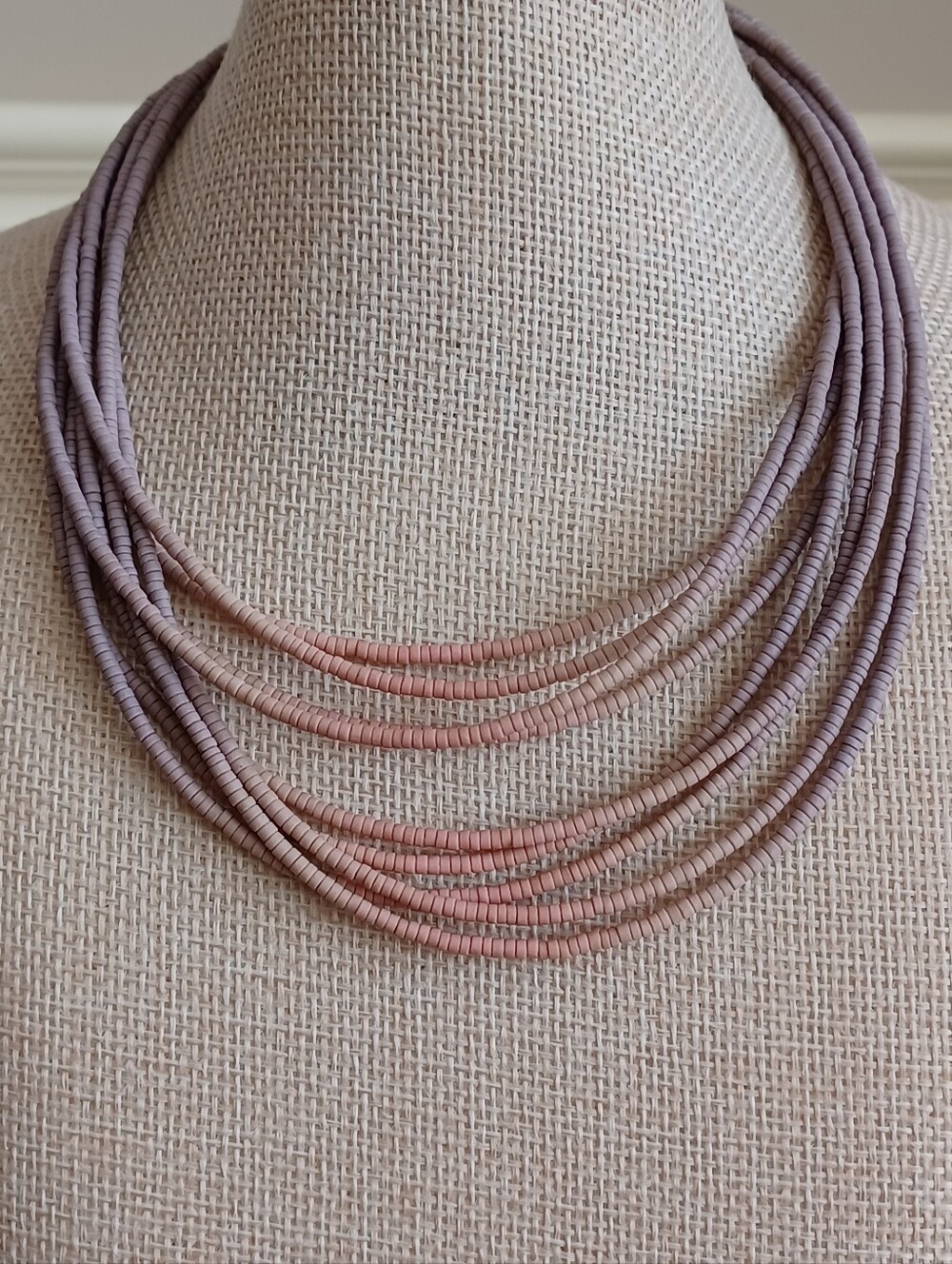 Vintage Howard Newcomb Modernist Multistrand Ceramic Beaded Ombre Necklace 🩶💜